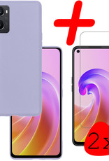 BASEY. Hoes Geschikt voor OPPO A76 Hoesje Siliconen Back Cover Case Met 2x Screenprotector - Hoesje Geschikt voor OPPO A76 Hoes Cover Hoesje - Lila