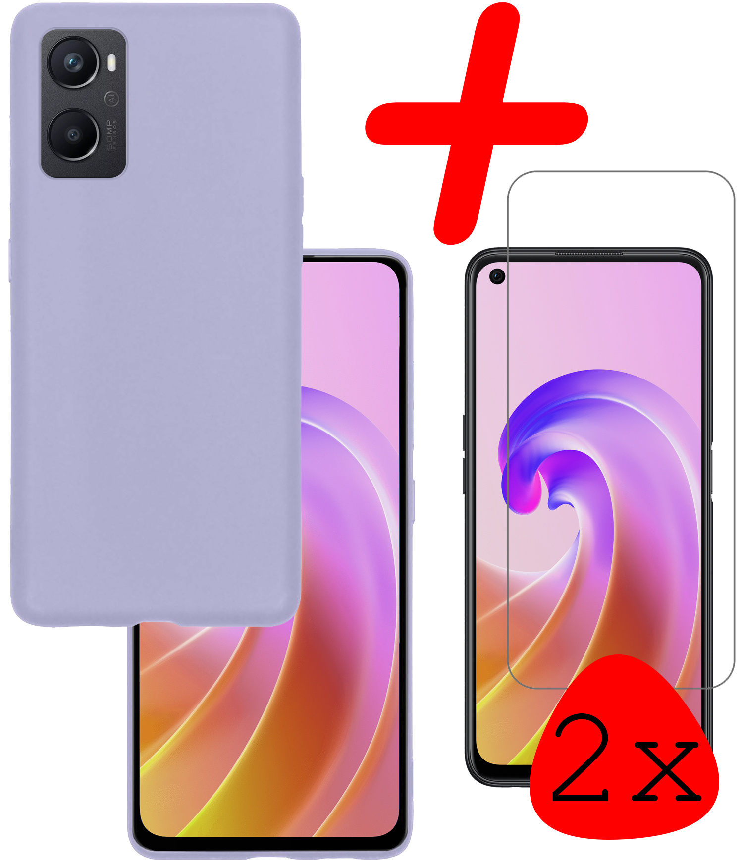 BASEY. Hoes Geschikt voor OPPO A76 Hoesje Siliconen Back Cover Case Met 2x Screenprotector - Hoesje Geschikt voor OPPO A76 Hoes Cover Hoesje - Lila