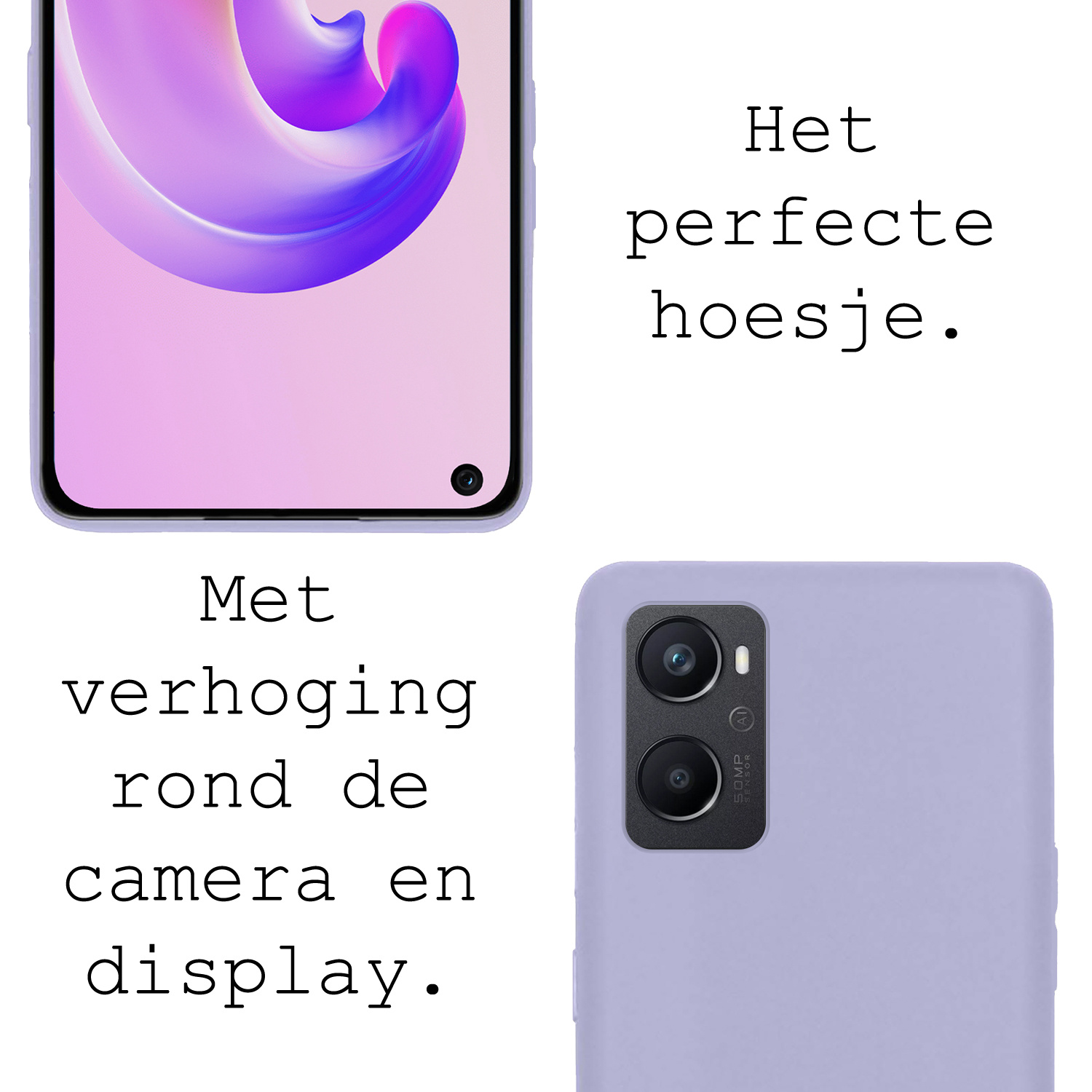 BASEY. Hoes Geschikt voor OPPO A76 Hoesje Siliconen Back Cover Case Met 2x Screenprotector - Hoesje Geschikt voor OPPO A76 Hoes Cover Hoesje - Lila