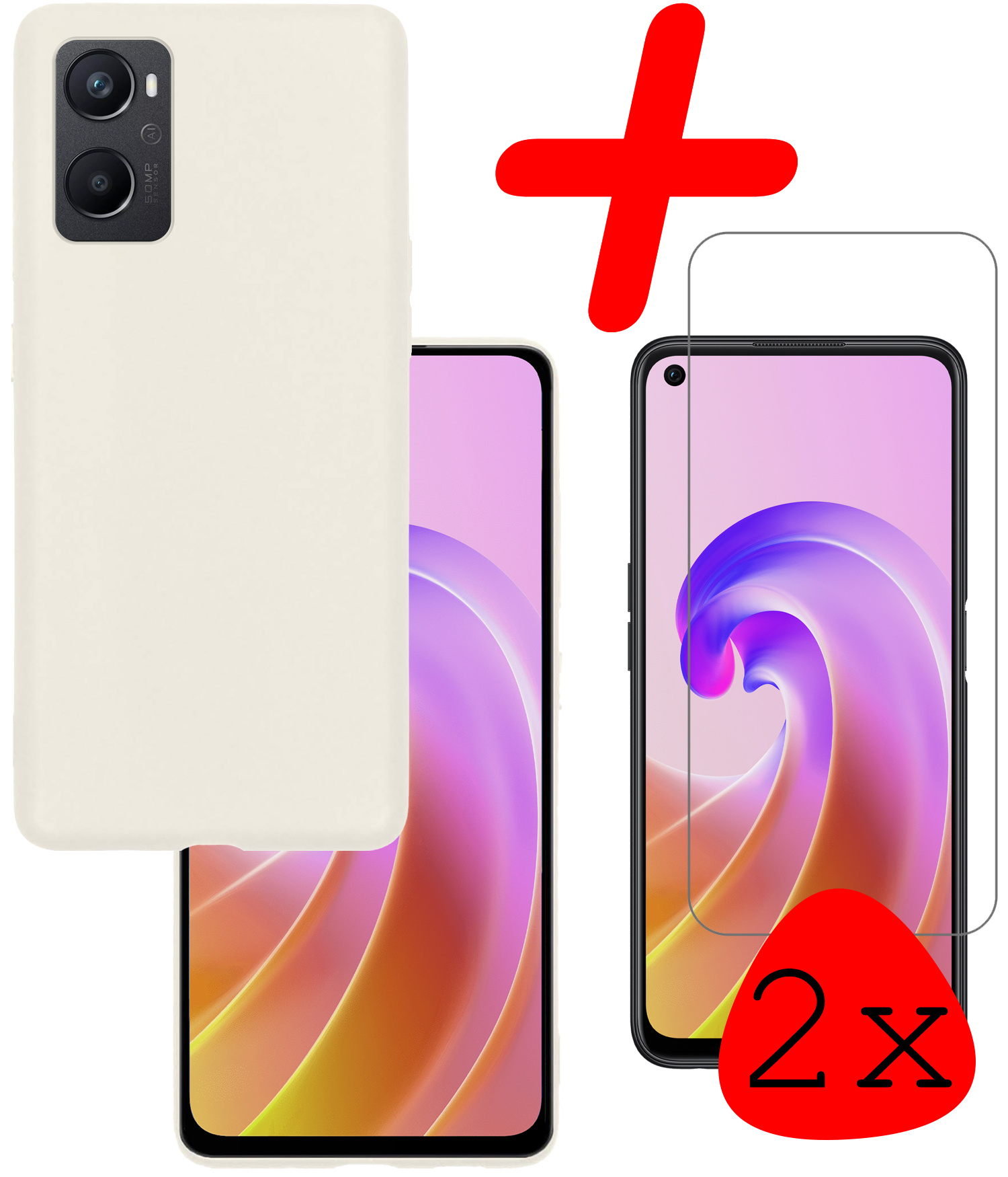 BASEY. Hoes Geschikt voor OPPO A76 Hoesje Siliconen Back Cover Case Met 2x Screenprotector - Hoesje Geschikt voor OPPO A76 Hoes Cover Hoesje - Wit