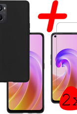 BASEY. Hoes Geschikt voor OPPO A76 Hoesje Siliconen Back Cover Case Met 2x Screenprotector - Hoesje Geschikt voor OPPO A76 Hoes Cover Hoesje - Zwart