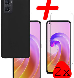 BASEY. BASEY. OPPO A76 Hoesje Siliconen Met 2x Screenprotector - Zwart