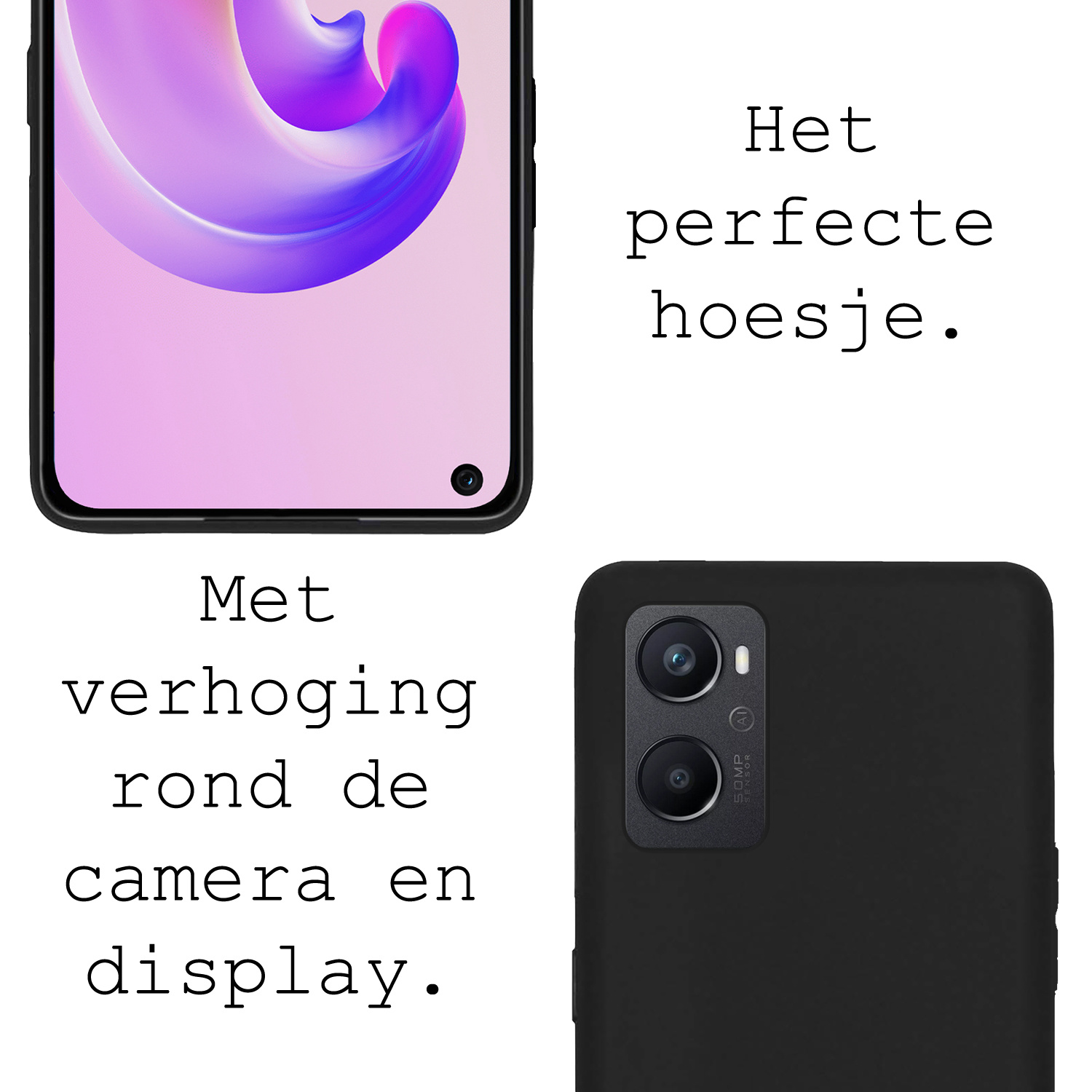 BASEY. Hoes Geschikt voor OPPO A76 Hoesje Siliconen Back Cover Case Met 2x Screenprotector - Hoesje Geschikt voor OPPO A76 Hoes Cover Hoesje - Zwart