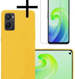 NoXx NoXx OPPO A76 Hoesje Siliconen Met Screenprotector - Geel