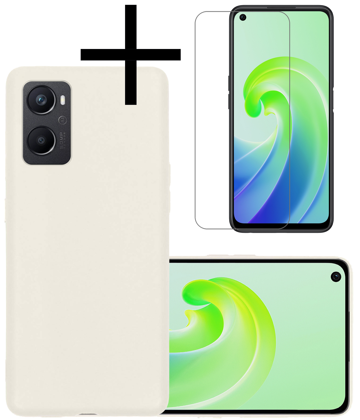 NoXx Hoes Geschikt voor OPPO A76 Hoesje Cover Siliconen Back Case Hoes Met Screenprotector - Wit