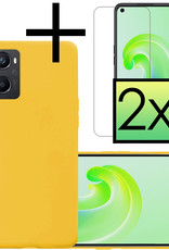 NoXx Hoes Geschikt voor OPPO A76 Hoesje Cover Siliconen Back Case Hoes Met 2x Screenprotector - Geel