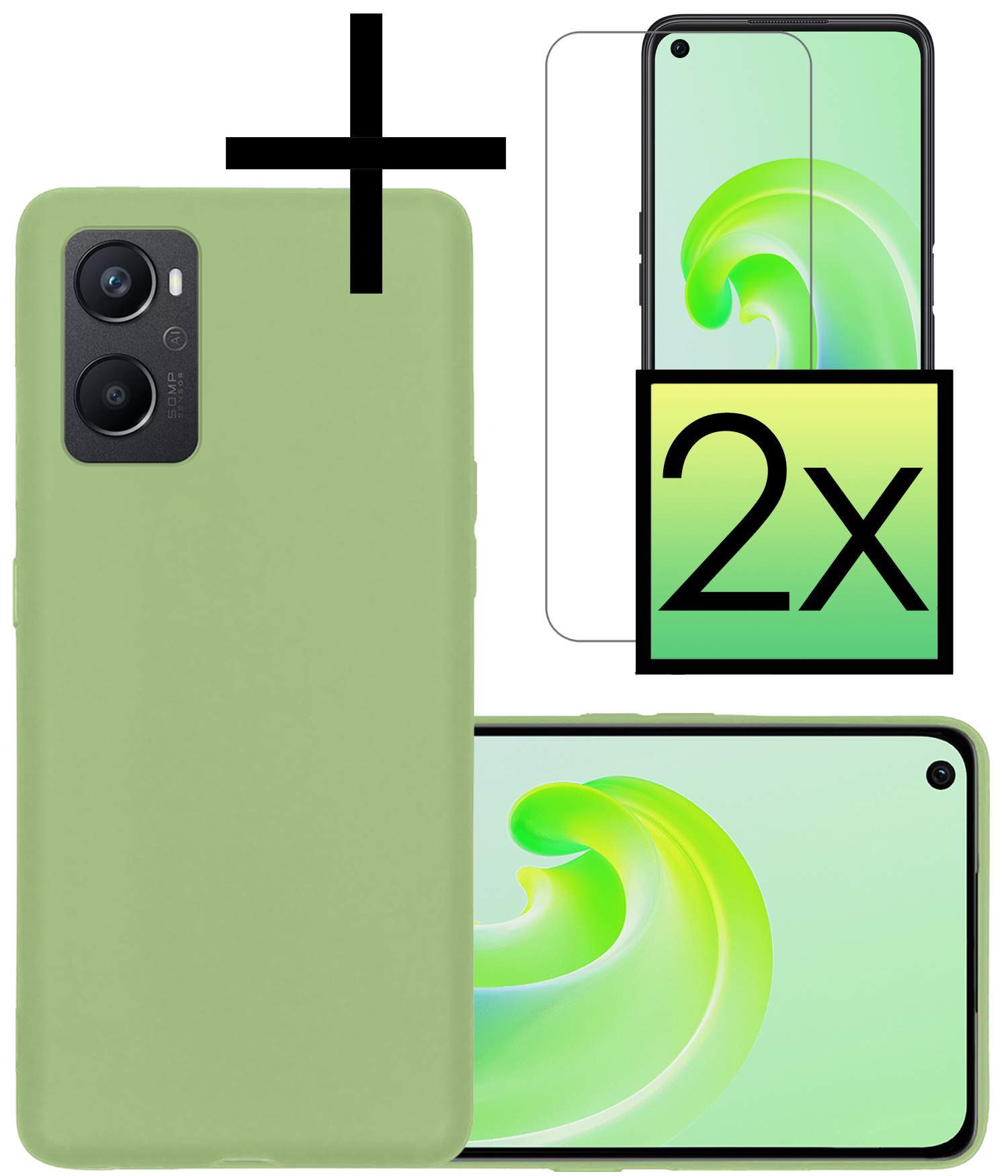 NoXx Hoes Geschikt voor OPPO A76 Hoesje Cover Siliconen Back Case Hoes Met 2x Screenprotector - Groen