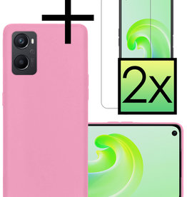 NoXx NoXx OPPO A76 Hoesje Siliconen Met 2x Screenprotector - Lichtroze