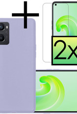 NoXx Hoes Geschikt voor OPPO A76 Hoesje Cover Siliconen Back Case Hoes Met 2x Screenprotector - Lila