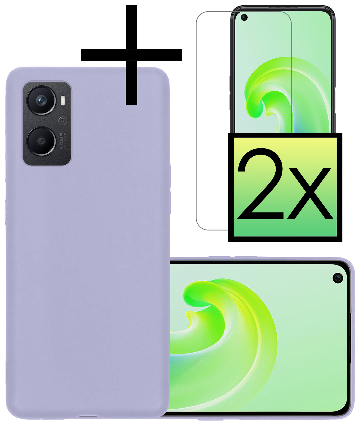 NoXx Hoes Geschikt voor OPPO A76 Hoesje Cover Siliconen Back Case Hoes Met 2x Screenprotector - Lila