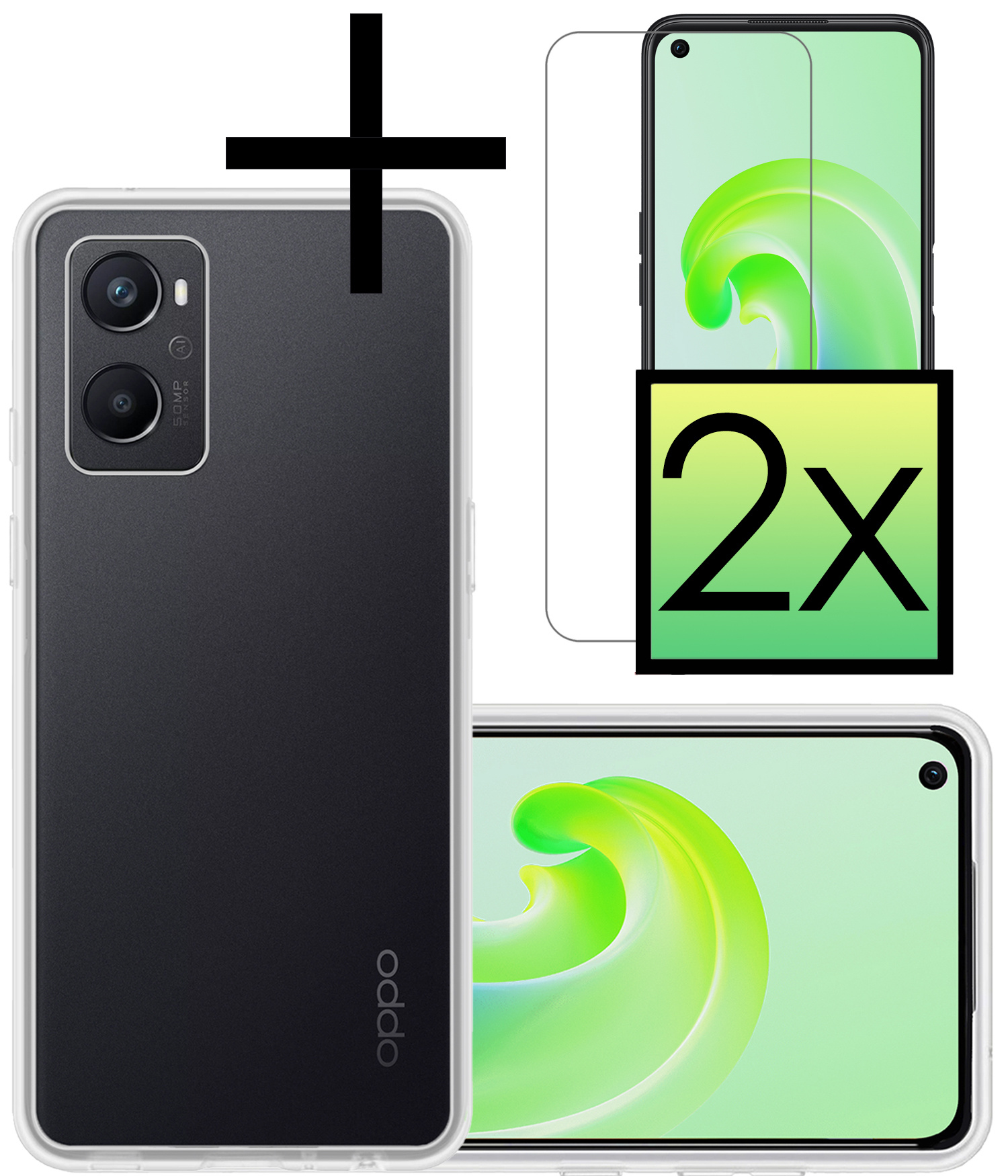 NoXx Hoes Geschikt voor OPPO A76 Hoesje Cover Siliconen Back Case Hoes Met 2x Screenprotector - Transparant