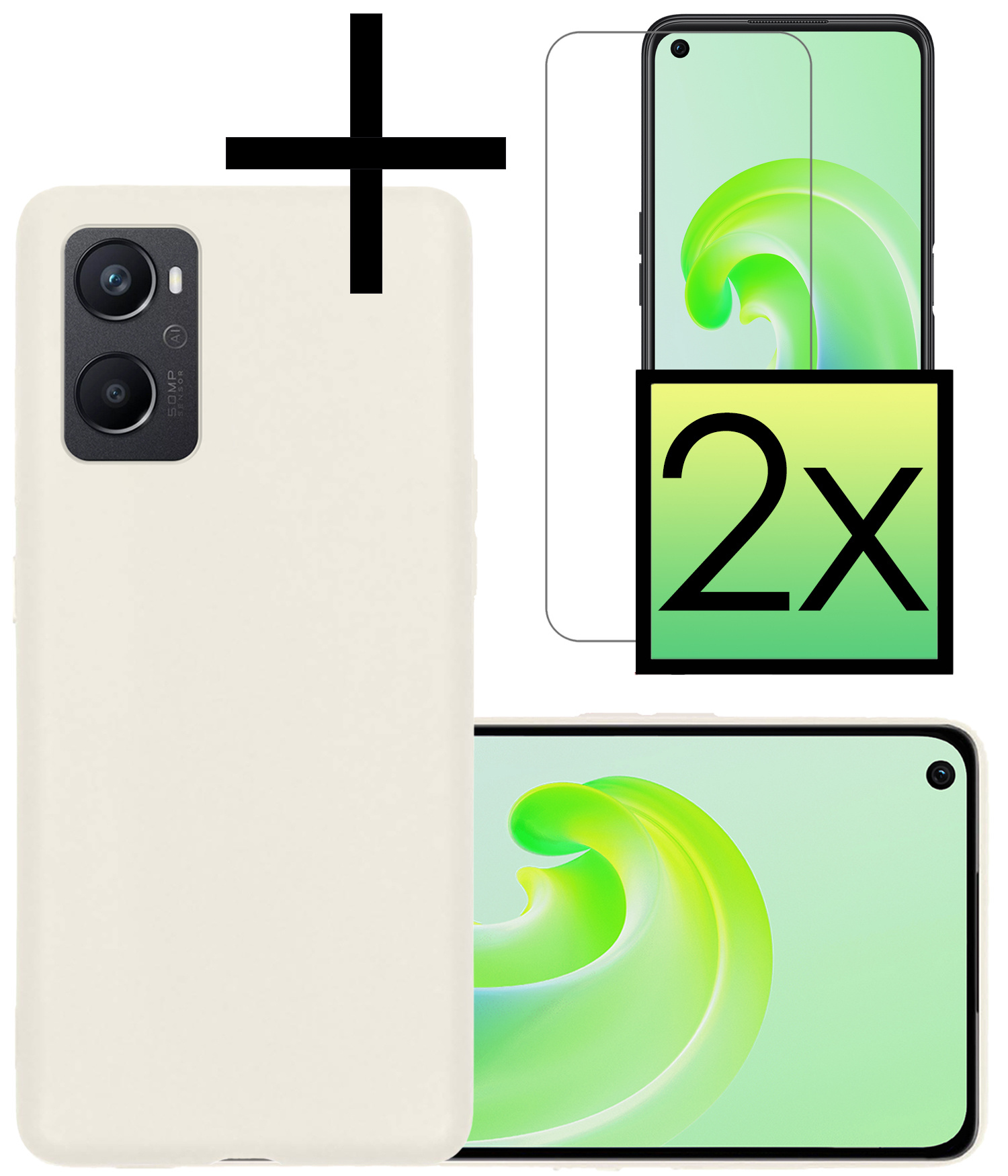 NoXx Hoes Geschikt voor OPPO A76 Hoesje Cover Siliconen Back Case Hoes Met 2x Screenprotector - Wit