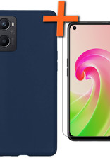 Nomfy Hoesje Geschikt voor OPPO A76 Hoesje Siliconen Cover Case Met Screenprotector - Hoes Geschikt voor OPPO A76 Hoes Back Case - Donkerblauw