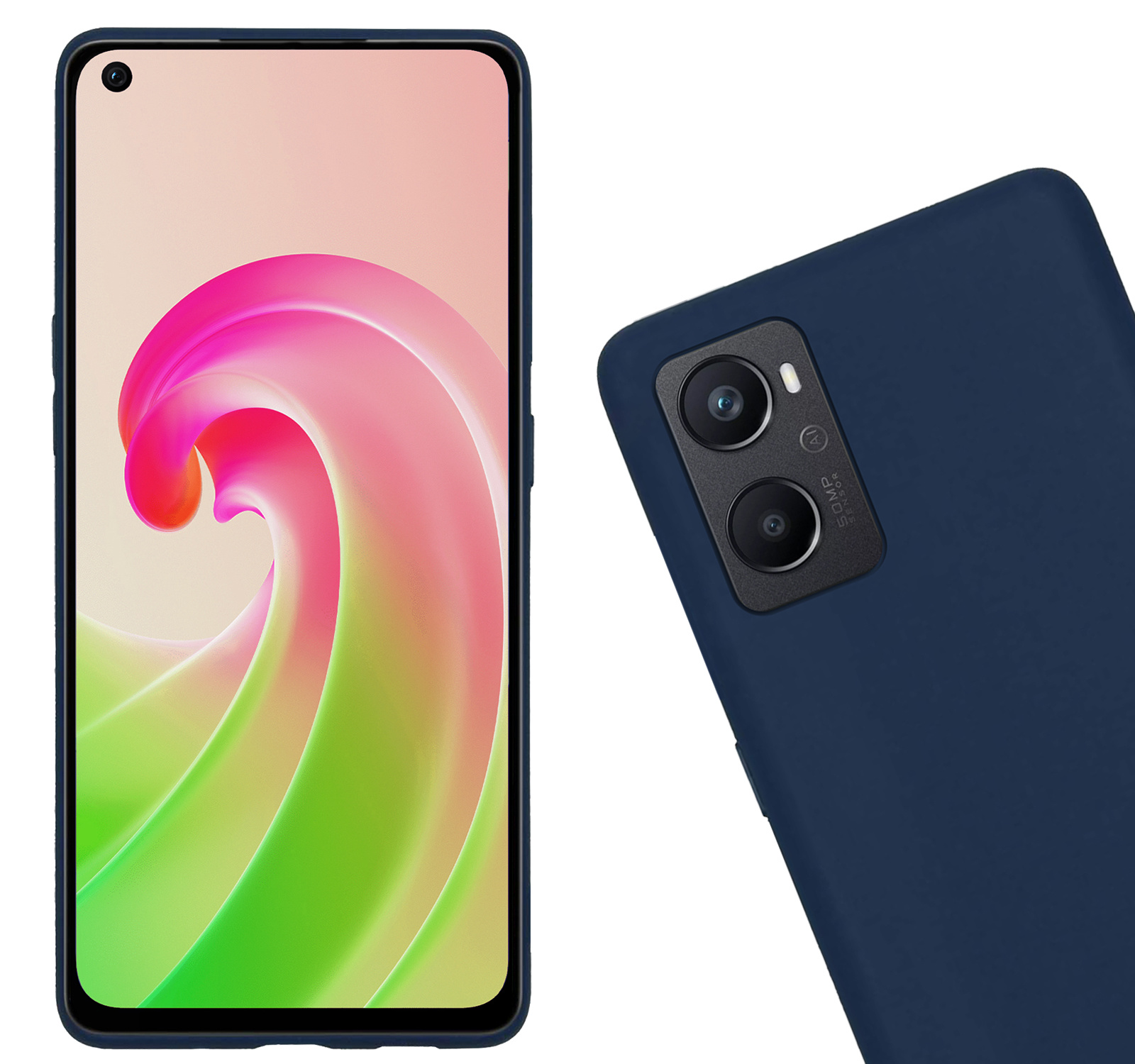 Nomfy Hoesje Geschikt voor OPPO A76 Hoesje Siliconen Cover Case Met Screenprotector - Hoes Geschikt voor OPPO A76 Hoes Back Case - Donkerblauw