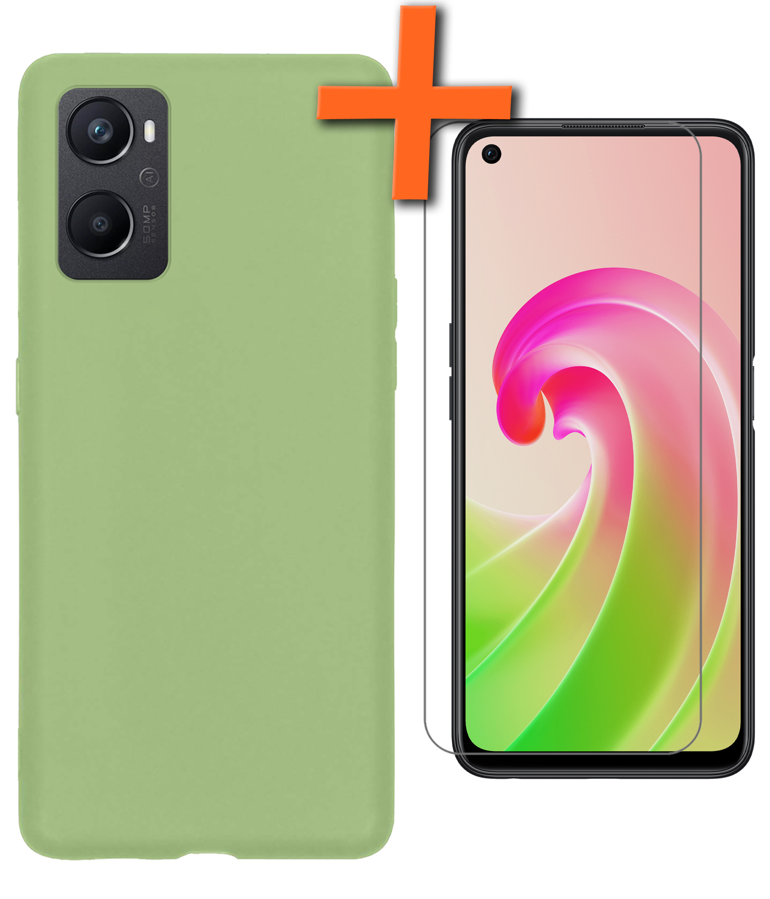 Nomfy Hoesje Geschikt voor OPPO A76 Hoesje Siliconen Cover Case Met Screenprotector - Hoes Geschikt voor OPPO A76 Hoes Back Case - Groen