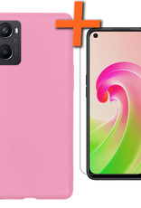Nomfy Hoesje Geschikt voor OPPO A76 Hoesje Siliconen Cover Case Met Screenprotector - Hoes Geschikt voor OPPO A76 Hoes Back Case - Lichtroze