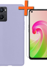 Nomfy Hoesje Geschikt voor OPPO A76 Hoesje Siliconen Cover Case Met Screenprotector - Hoes Geschikt voor OPPO A76 Hoes Back Case - Lila