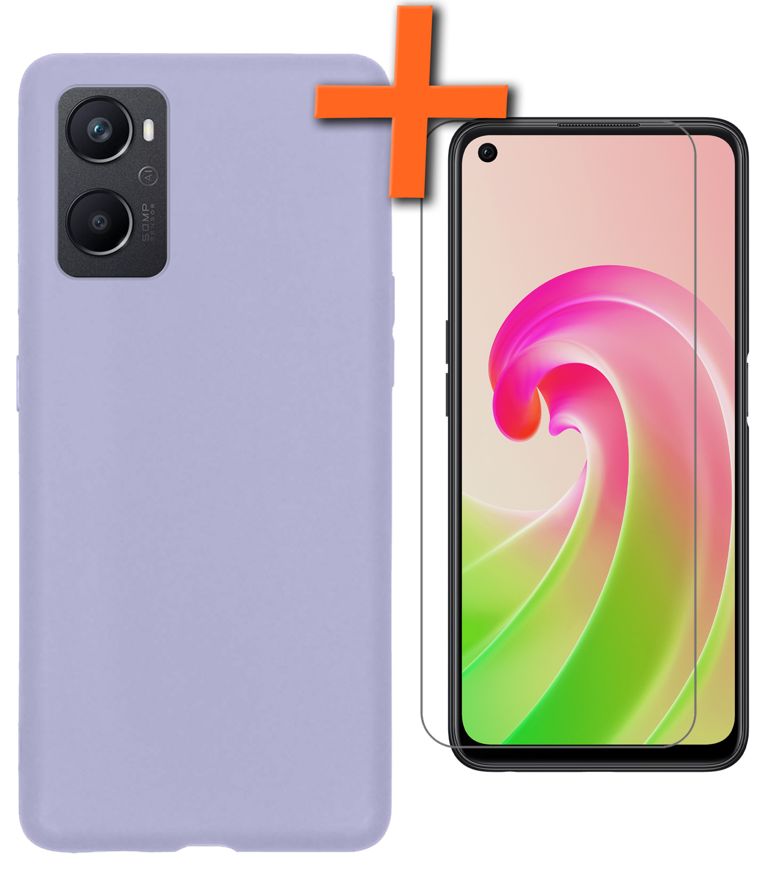 Nomfy Hoesje Geschikt voor OPPO A76 Hoesje Siliconen Cover Case Met Screenprotector - Hoes Geschikt voor OPPO A76 Hoes Back Case - Lila
