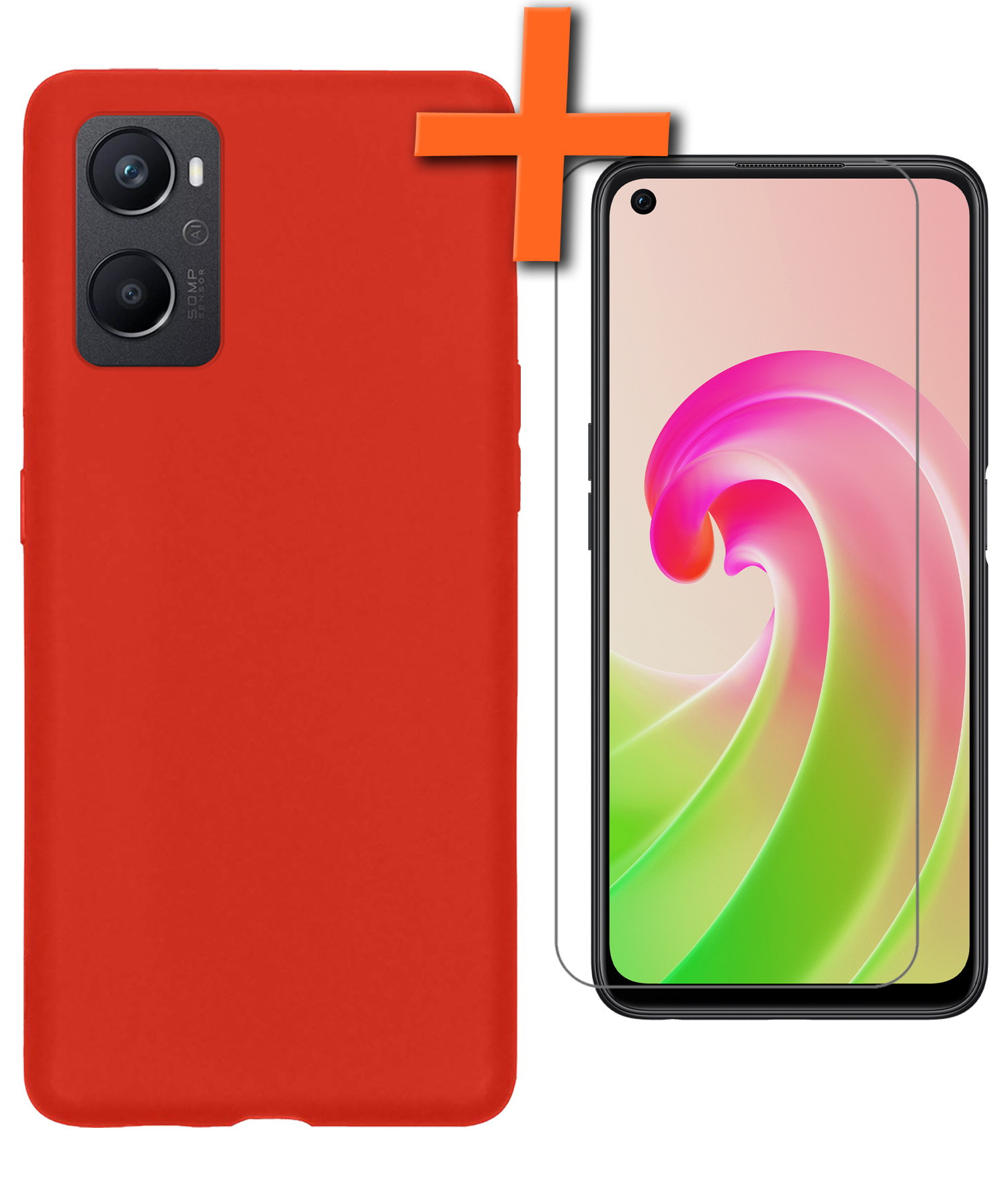 Nomfy Hoesje Geschikt voor OPPO A76 Hoesje Siliconen Cover Case Met Screenprotector - Hoes Geschikt voor OPPO A76 Hoes Back Case - Rood