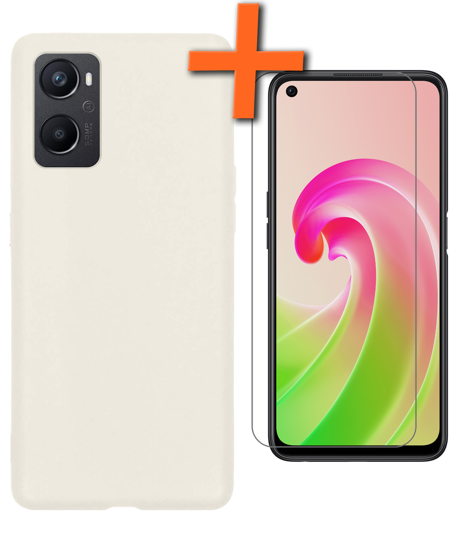Nomfy Hoesje Geschikt voor OPPO A76 Hoesje Siliconen Cover Case Met Screenprotector - Hoes Geschikt voor OPPO A76 Hoes Back Case - Wit
