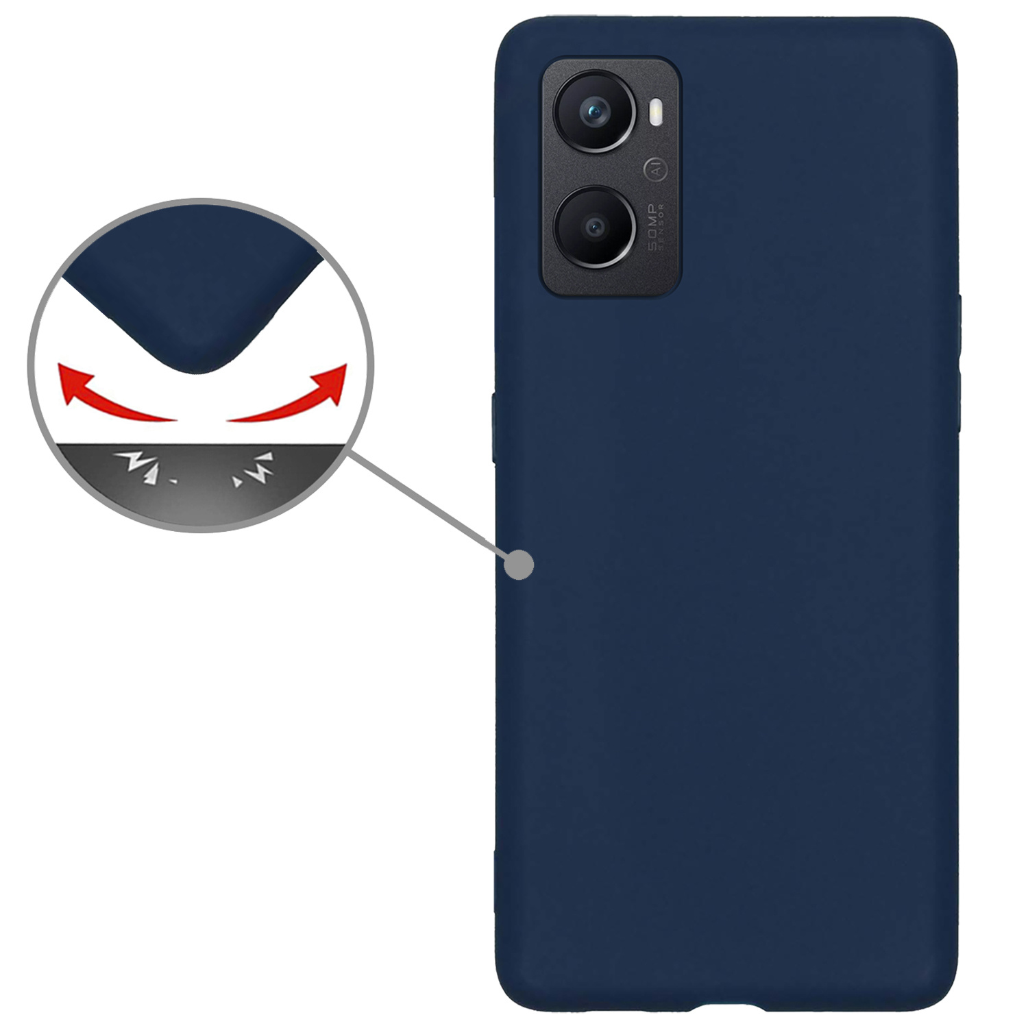 Nomfy Hoesje Geschikt voor OPPO A76 Hoesje Siliconen Cover Case Met 2x Screenprotector - Hoes Geschikt voor OPPO A76 Hoes Back Case - Donkerblauw