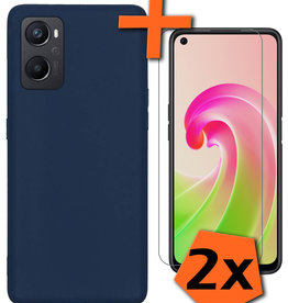 Nomfy Nomfy OPPO A76 Hoesje Siliconen Met 2x Screenprotector - Donkerblauw