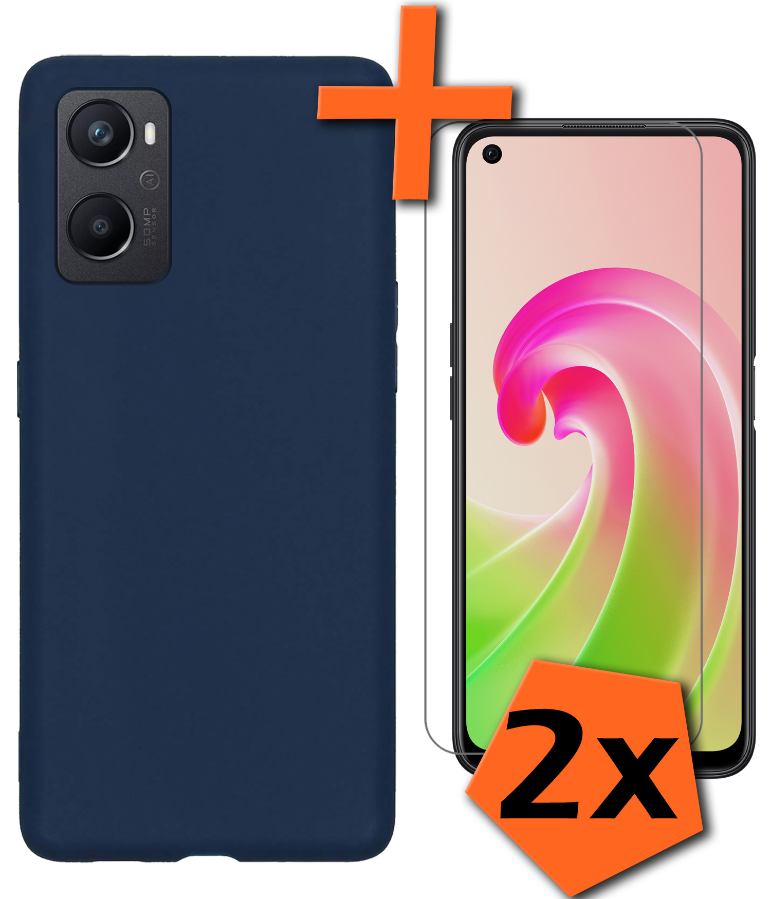 Nomfy OPPO A76 Hoesje Met 2x Screenprotector - OPPO A76 Case Donker Blauw Siliconen - OPPO A76 Hoes Met 2x Screenprotector