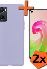 Nomfy Hoesje Geschikt voor OPPO A76 Hoesje Siliconen Cover Case Met 2x Screenprotector - Hoes Geschikt voor OPPO A76 Hoes Back Case - Lila