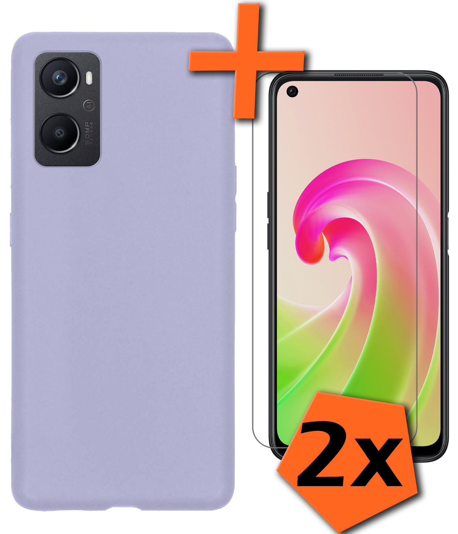 Nomfy Hoesje Geschikt voor OPPO A76 Hoesje Siliconen Cover Case Met 2x Screenprotector - Hoes Geschikt voor OPPO A76 Hoes Back Case - Lila