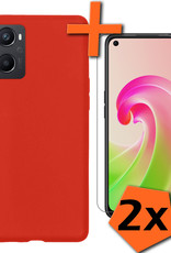 Nomfy Hoesje Geschikt voor OPPO A76 Hoesje Siliconen Cover Case Met 2x Screenprotector - Hoes Geschikt voor OPPO A76 Hoes Back Case - Rood