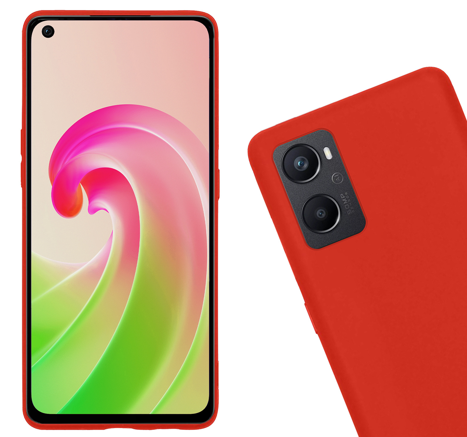 Nomfy Hoesje Geschikt voor OPPO A76 Hoesje Siliconen Cover Case Met 2x Screenprotector - Hoes Geschikt voor OPPO A76 Hoes Back Case - Rood