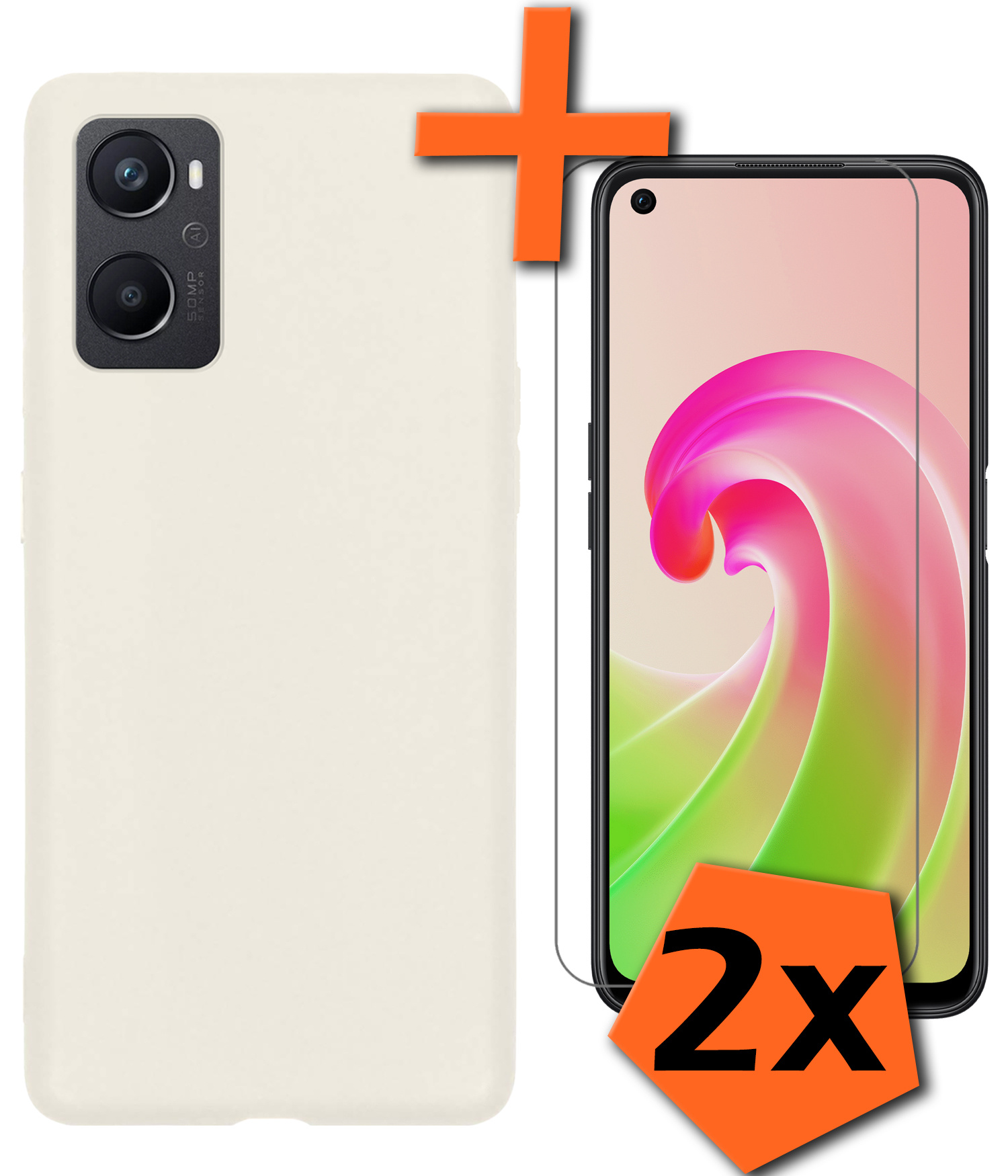 Nomfy Hoesje Geschikt voor OPPO A76 Hoesje Siliconen Cover Case Met 2x Screenprotector - Hoes Geschikt voor OPPO A76 Hoes Back Case - Wit