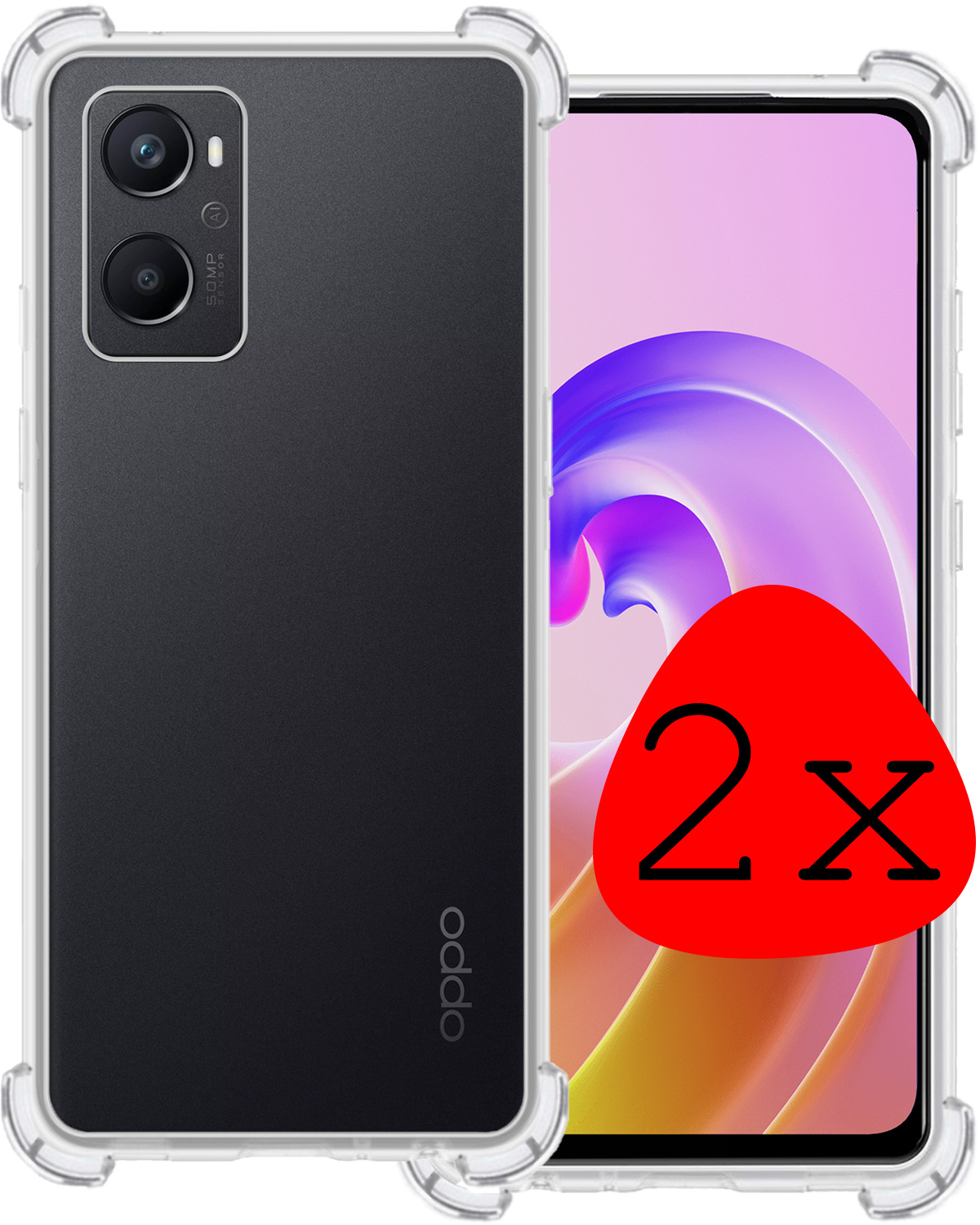 BASEY. Hoes Geschikt voor OPPO A96 Hoesje Shock Proof Case Hoes Siliconen - Hoesje Geschikt voor OPPO A96 Hoes Cover Shockproof - Transparant - 2 Stuks