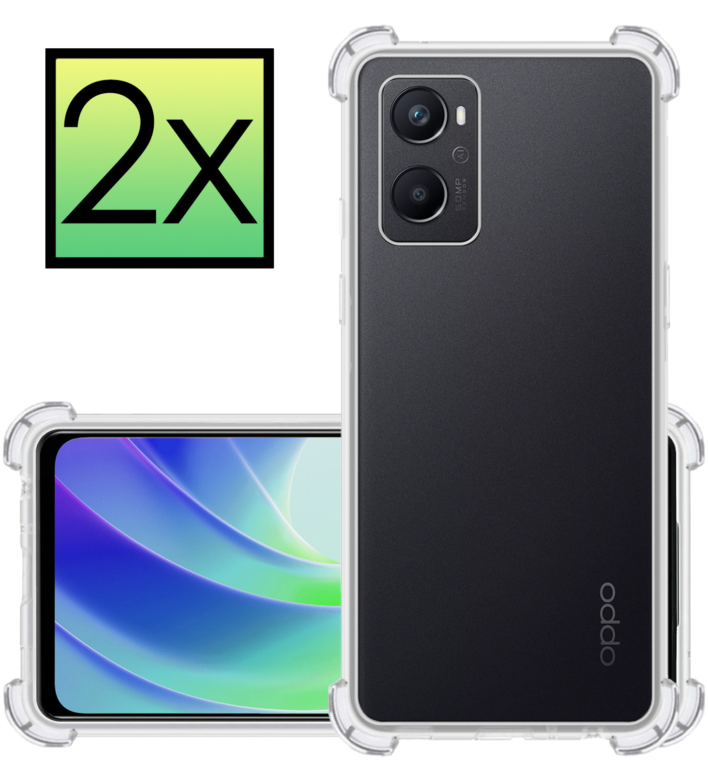 NoXx Hoes Geschikt voor OPPO A96 Hoesje Siliconen Cover Shock Proof Back Case Shockproof Hoes - Transparant - 2x