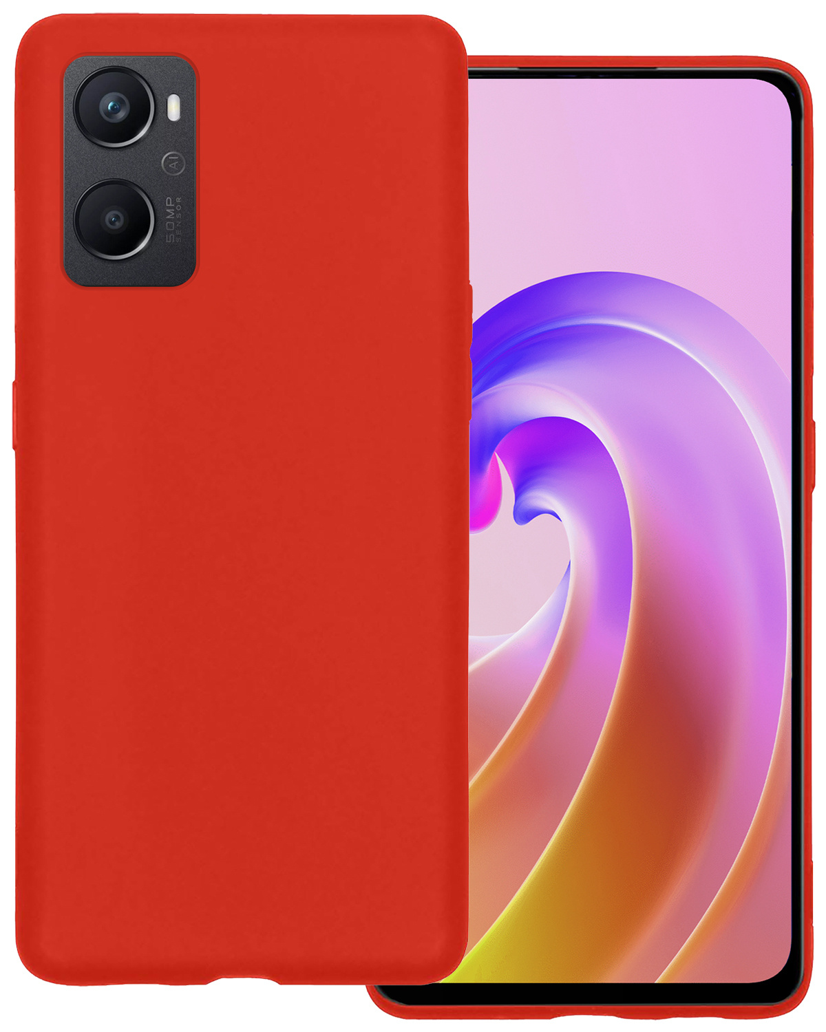 BASEY. Hoes Geschikt voor OPPO A96 Hoesje Siliconen Back Cover Case - Hoesje Geschikt voor OPPO A96 Hoes Cover Hoesje - Rood