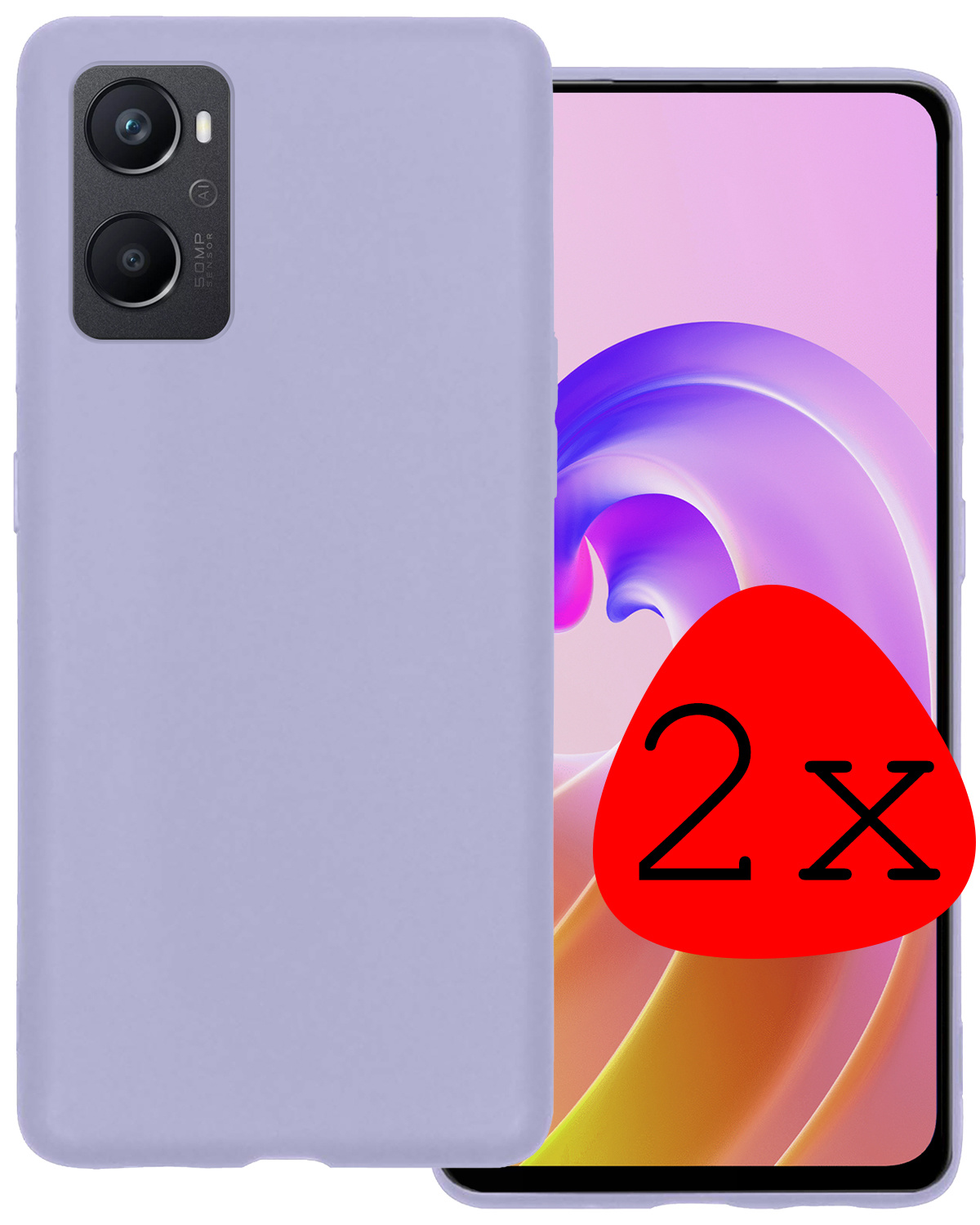 BASEY. Hoes Geschikt voor OPPO A96 Hoesje Siliconen Back Cover Case - Hoesje Geschikt voor OPPO A96 Hoes Cover Hoesje - Lila - 2 Stuks