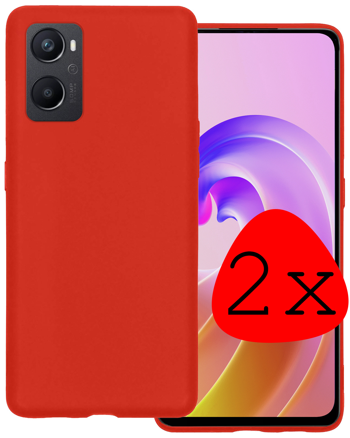 BASEY. Hoes Geschikt voor OPPO A96 Hoesje Siliconen Back Cover Case - Hoesje Geschikt voor OPPO A96 Hoes Cover Hoesje - Rood - 2 Stuks