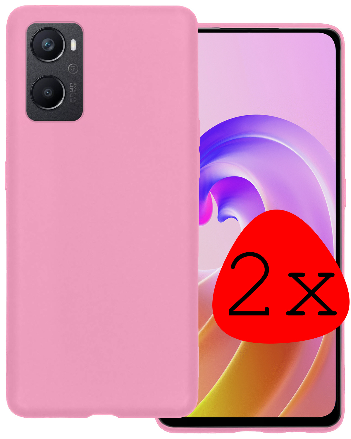 BASEY. Hoes Geschikt voor OPPO A96 Hoesje Siliconen Back Cover Case - Hoesje Geschikt voor OPPO A96 Hoes Cover Hoesje - Lichtroze - 2 Stuks
