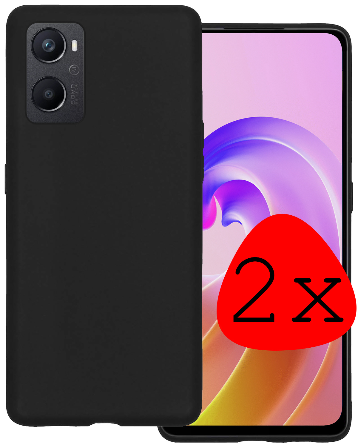 BASEY. Hoes Geschikt voor OPPO A96 Hoesje Siliconen Back Cover Case - Hoesje Geschikt voor OPPO A96 Hoes Cover Hoesje - Zwart - 2 Stuks