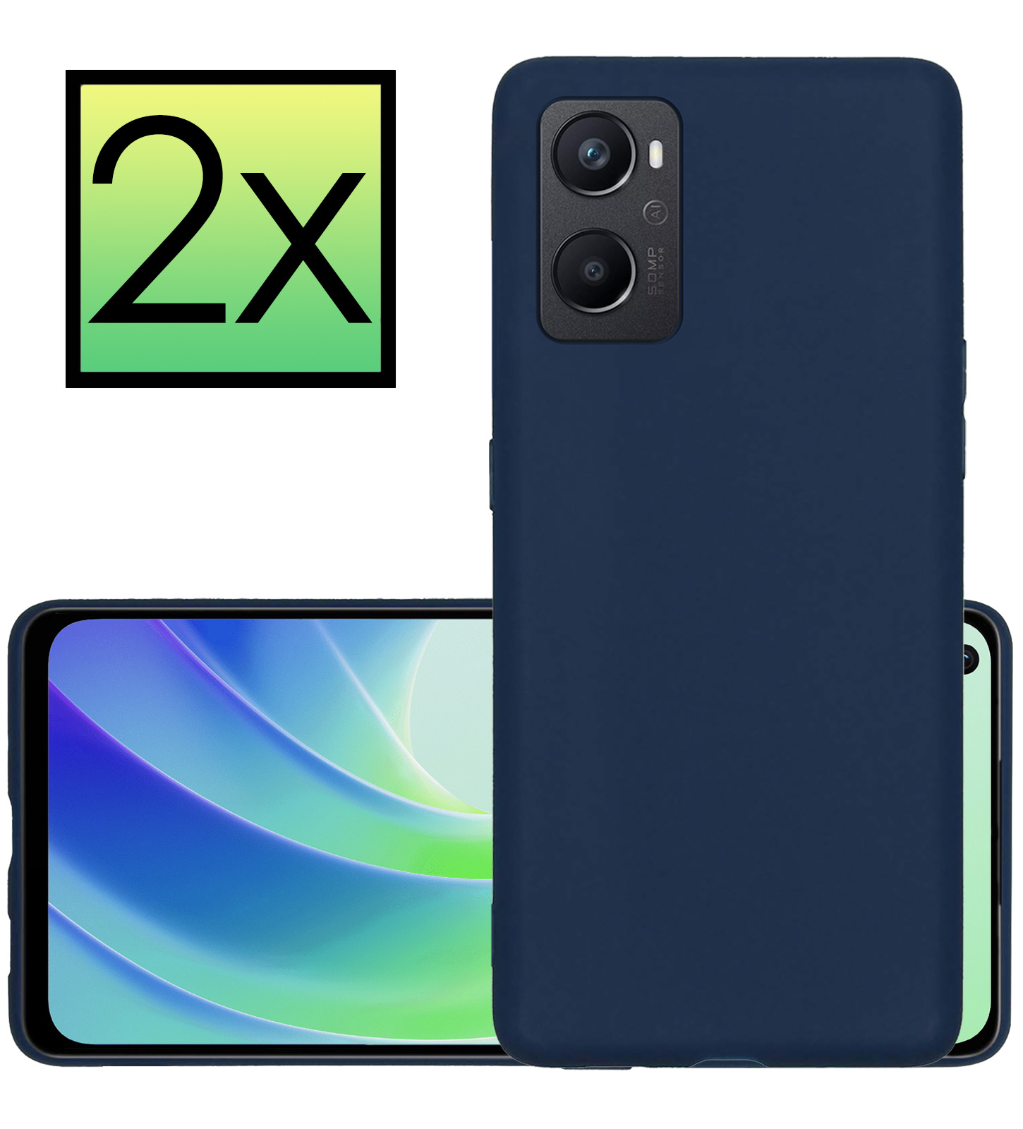 NoXx Hoes Geschikt voor OPPO A96 Hoesje Cover Siliconen Back Case Hoes - Donkerblauw - 2x