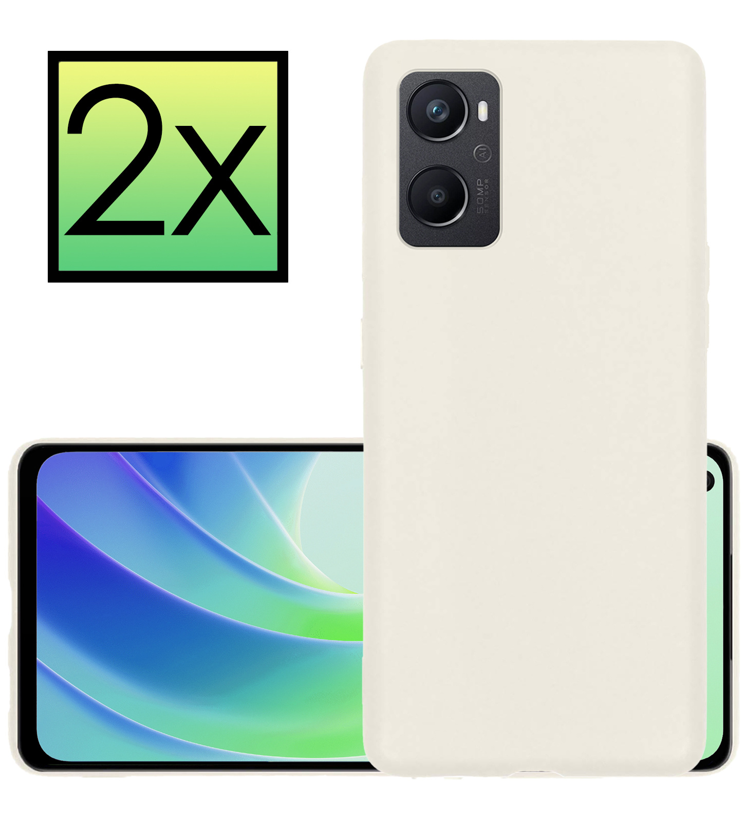 NoXx Hoes Geschikt voor OPPO A96 Hoesje Cover Siliconen Back Case Hoes - Wit - 2x