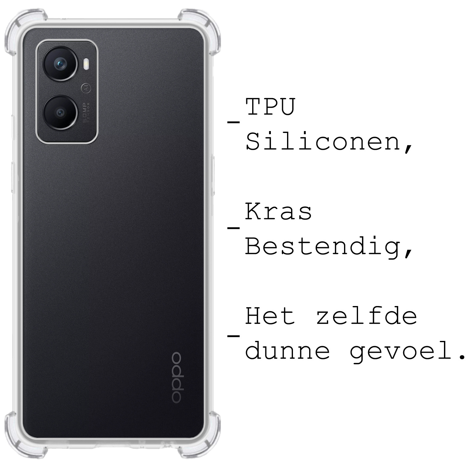 BASEY. Hoes Geschikt voor OPPO A96 Hoesje Shock Proof Case Hoes Siliconen Met Screenprotector - Hoesje Geschikt voor OPPO A96 Hoes Cover Shockproof - Transparant