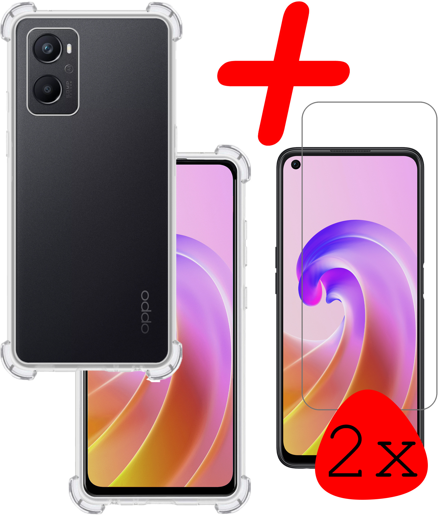 BASEY. Hoes Geschikt voor OPPO A96 Hoesje Shock Proof Case Hoes Siliconen Met 2x Screenprotector - Hoesje Geschikt voor OPPO A96 Hoes Cover Shockproof - Transparant