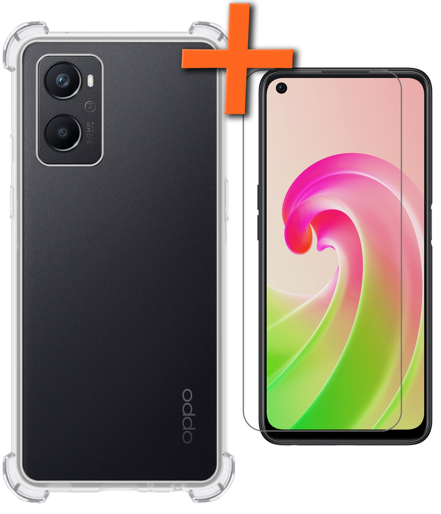 Nomfy Hoesje Geschikt voor OPPO A96 Hoesje Shock Proof Cover Case Shockproof Met Screenprotector - Hoes Geschikt voor OPPO A96 Hoes Siliconen Back Case - Transparant