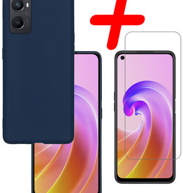 BASEY. BASEY. OPPO A96 Hoesje Siliconen Met Screenprotector - Donkerblauw