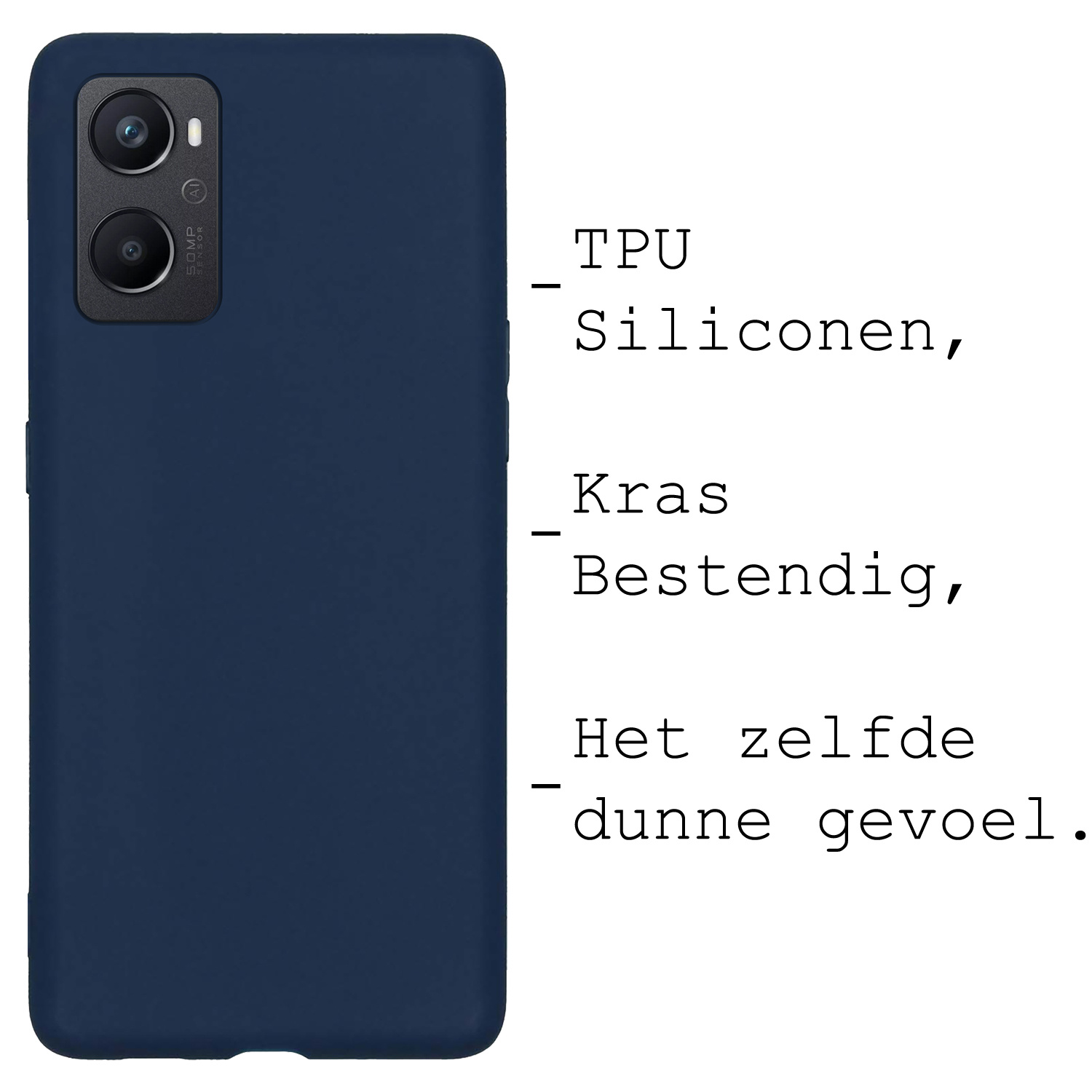 BASEY. Hoes Geschikt voor OPPO A96 Hoesje Siliconen Back Cover Case Met Screenprotector - Hoesje Geschikt voor OPPO A96 Hoes Cover Hoesje - Donkerblauw
