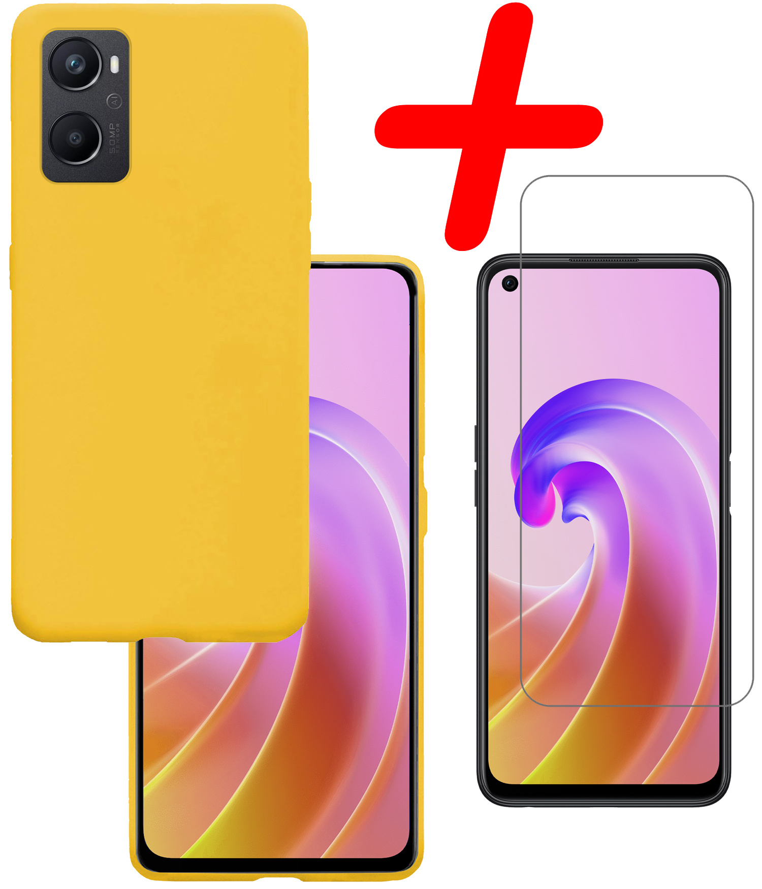 BASEY. Hoes Geschikt voor OPPO A96 Hoesje Siliconen Back Cover Case Met Screenprotector - Hoesje Geschikt voor OPPO A96 Hoes Cover Hoesje - Geel