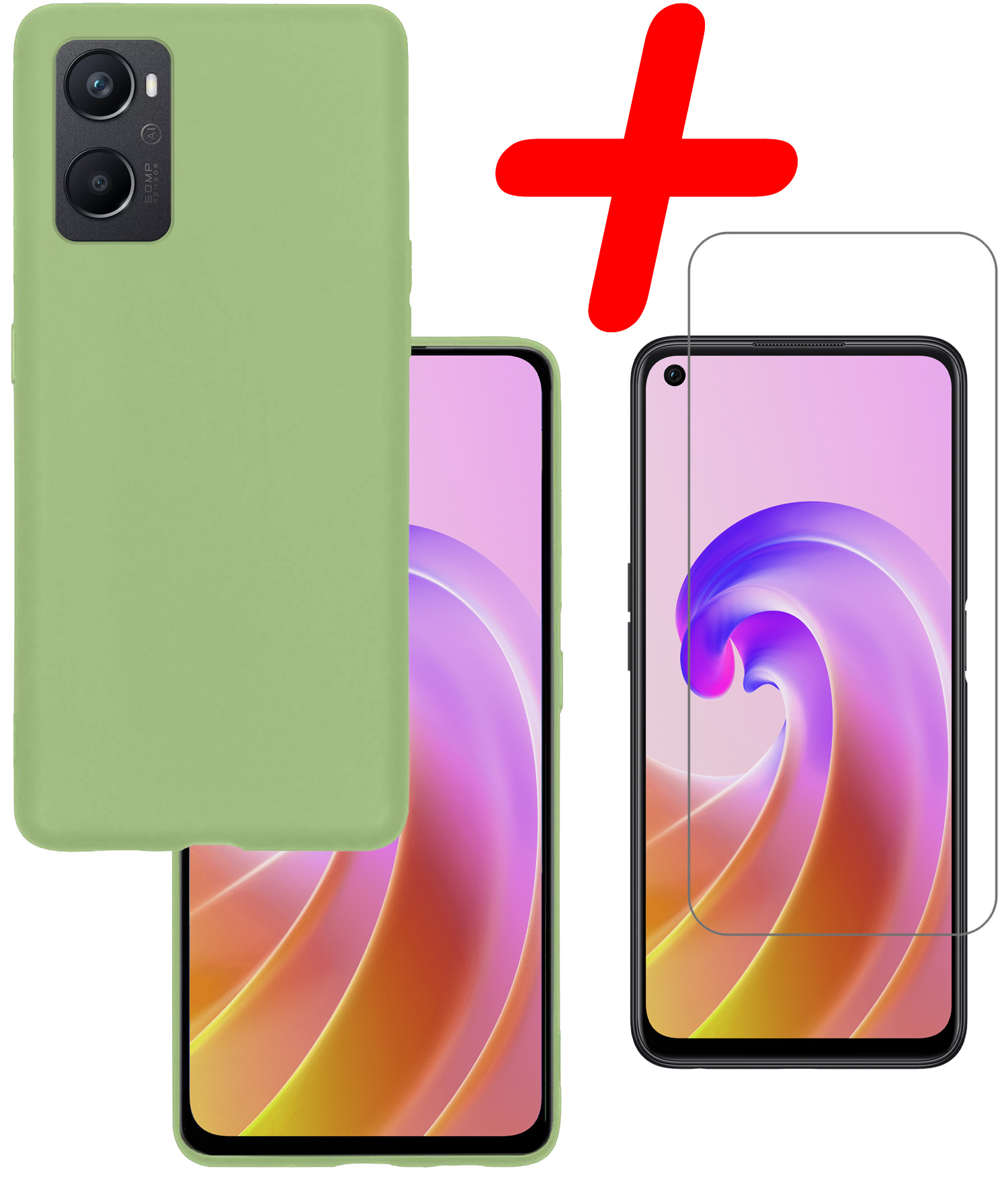 BASEY. Hoes Geschikt voor OPPO A96 Hoesje Siliconen Back Cover Case Met Screenprotector - Hoesje Geschikt voor OPPO A96 Hoes Cover Hoesje - Groen