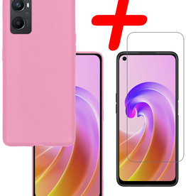 BASEY. BASEY. OPPO A96 Hoesje Siliconen Met Screenprotector - Lichtroze
