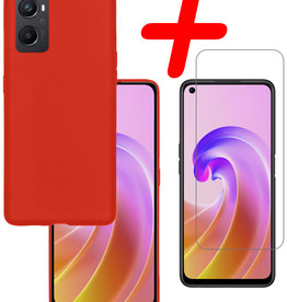 BASEY. BASEY. OPPO A96 Hoesje Siliconen Met Screenprotector - Rood